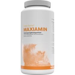 Ein weißes Nahrungsergänzungsmittel mit orangener Aufschrift "MAXIAMIN".
