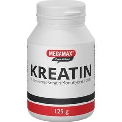 Eine weiße Dose mit Kreatinpulver, 125 Gramm, von der Marke Megamax.