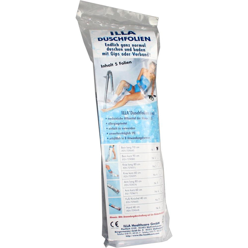 Verpackung für Duschfolien, die das Duschen mit Gips oder Verband ermöglichen.